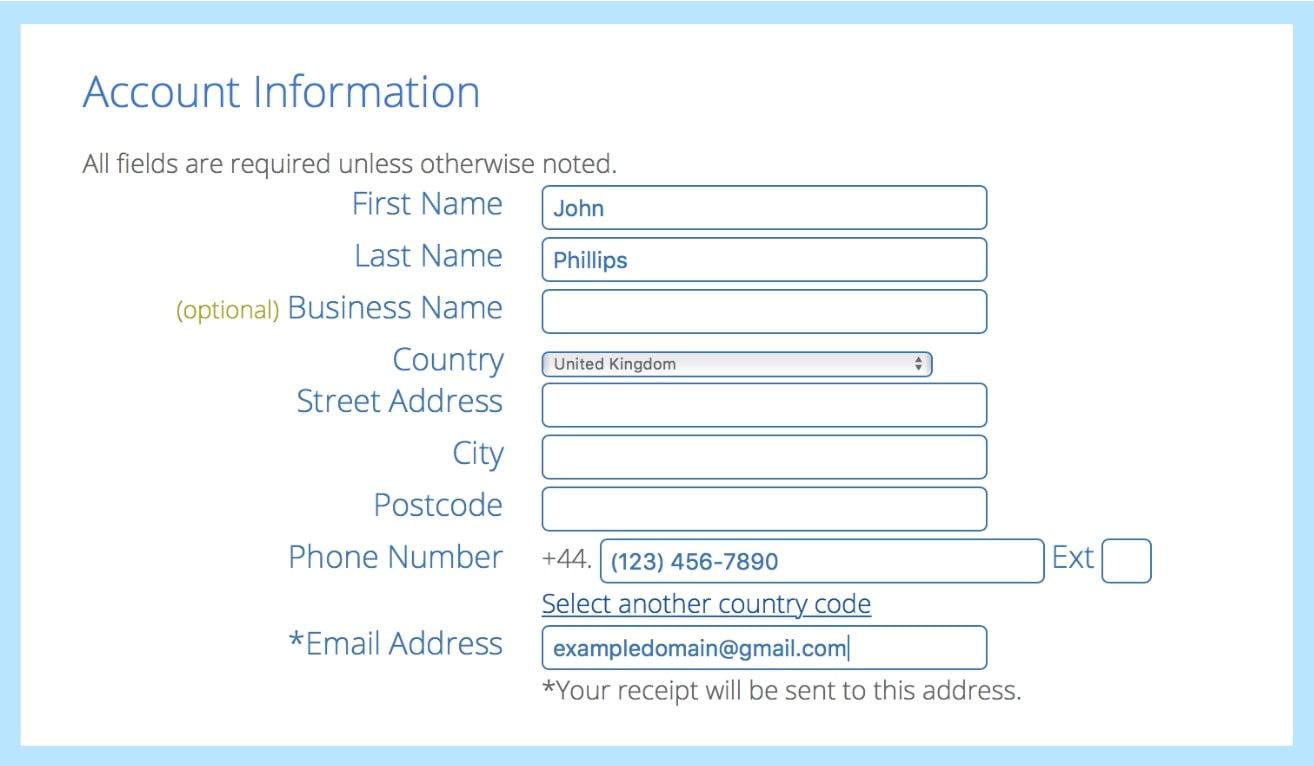 account details bluehost