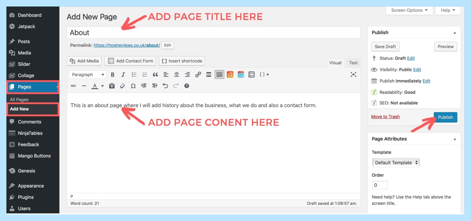 how to add a page to wordpress